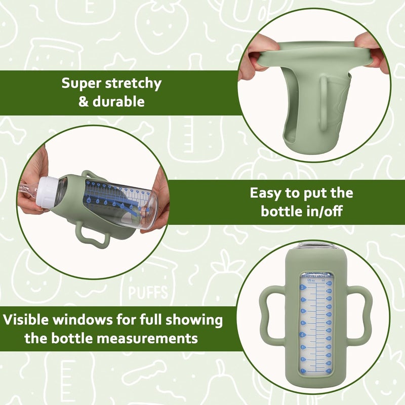 KingKam 4 Pack Silicone Sleeves for Dr. Brown's Glass Baby Bottles, Drop Protection Bottle Sleeves with Handles, Compatible with Dr. Brown's Anti-Colic Options+ Narrow Glass Baby Bottles, 8 oz/250 mL - Image 4